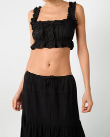 Ruffle Button Crop Top | Black