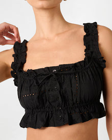 Ruffle Button Crop Top | Black
