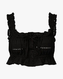 Ruffle Button Crop Top | Black