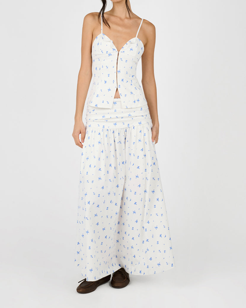 Ruched Waist Midi Skirt | Sky