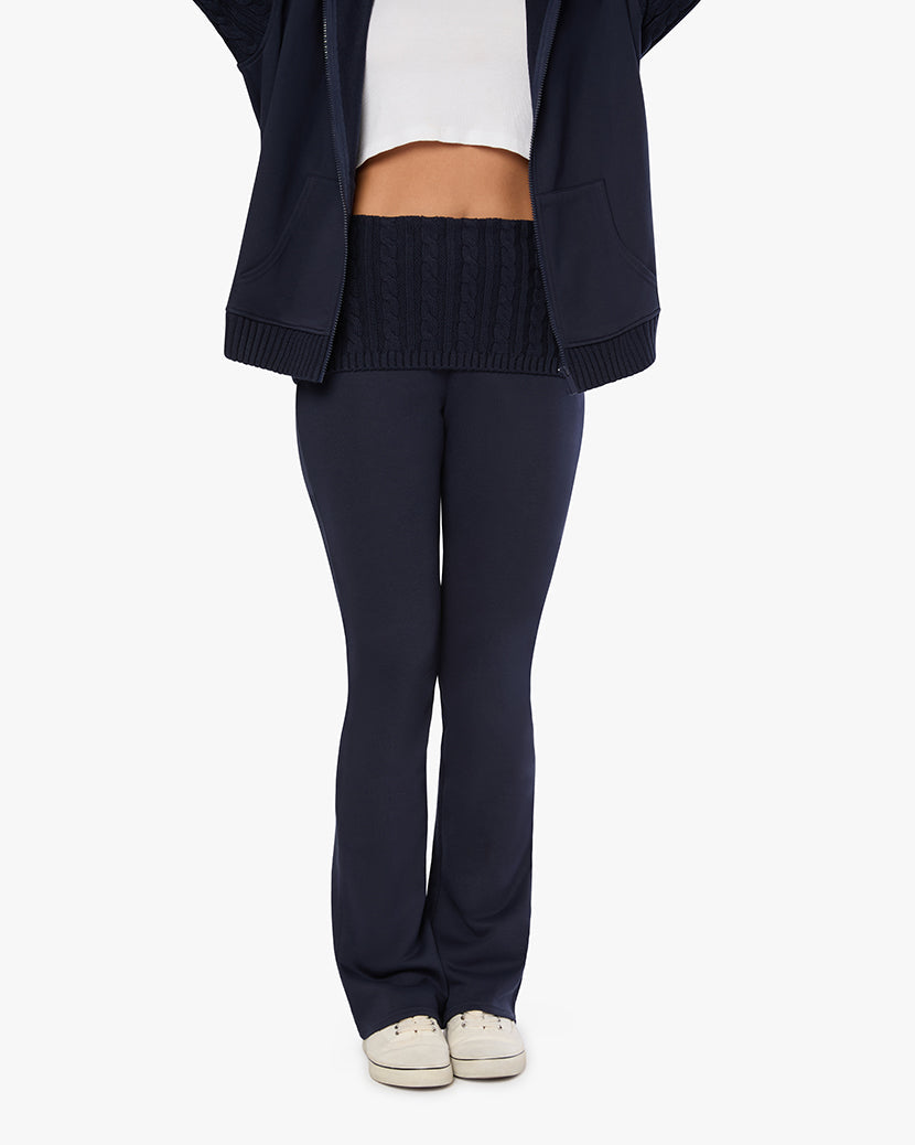 Cable Knit Roll Over Pant | Navy
