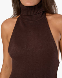 Open Back Halter Maxi Dress | Brown