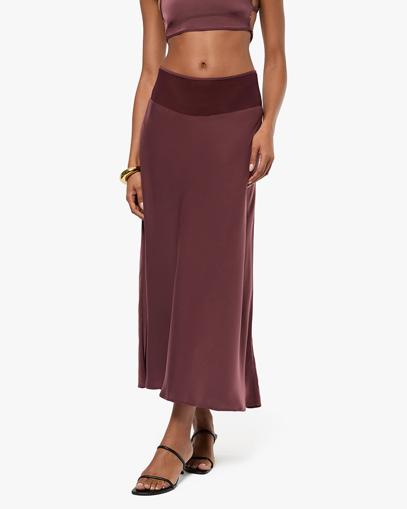 Midi Chiffon Cutout Skirt | Merlot