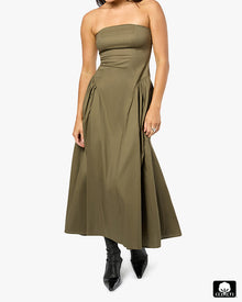 Strapless Corset Ruched Dress | Dark Green