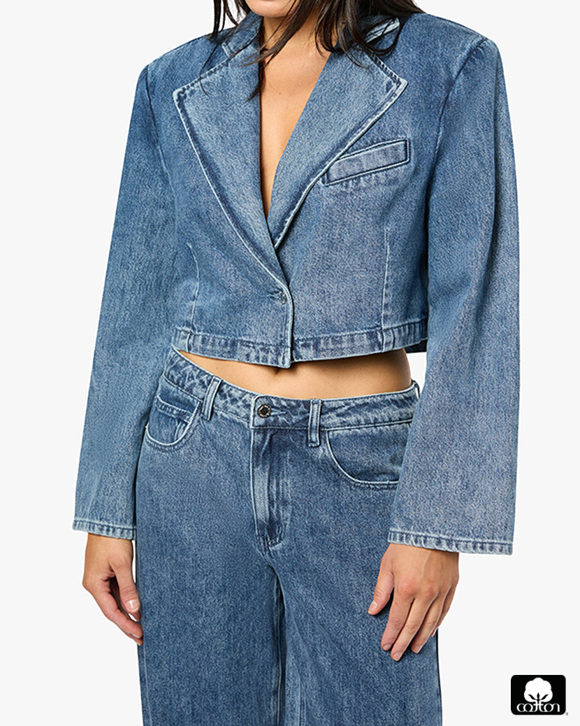 Cropped Blazer Jacket | Mid/Dark Light