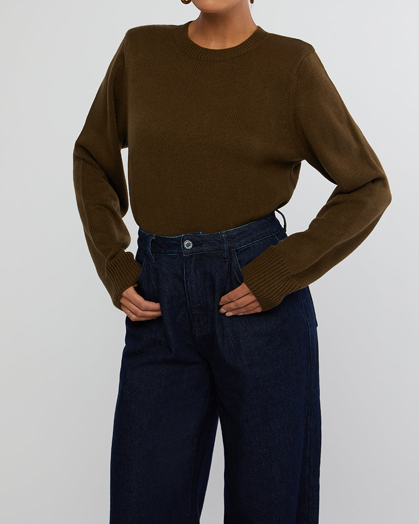 Shoulder Pad Cropped Sweater | Military Olive