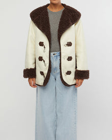Faux Suede Bonded Sherpa Toggle Jacket | Ecru/Saddle