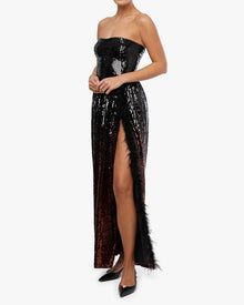 Corset Feathered Gown | Black/Brown