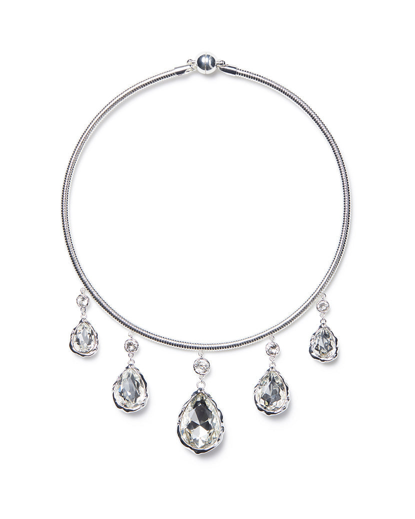 Snake Chain Crystal Pear Drop Necklace | Silver