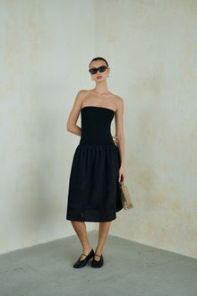 Ribbed Cotton Midi Dress | Black