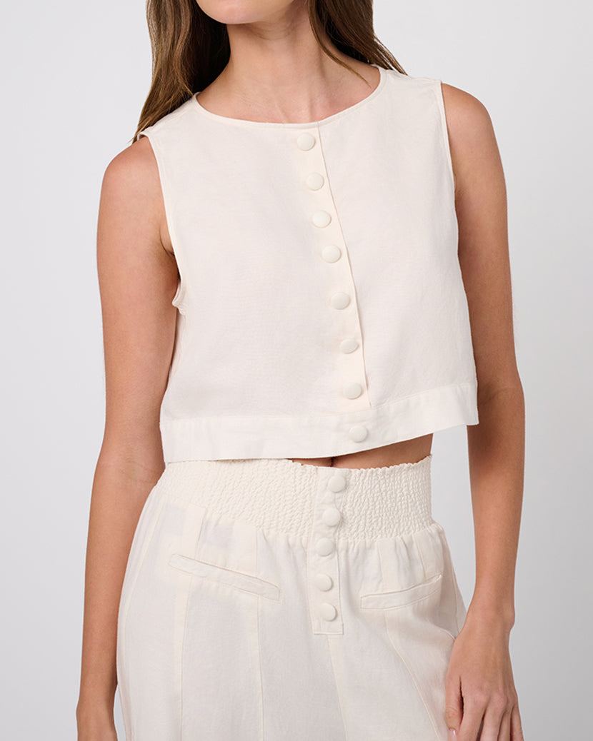 Boxy Linen Boatneck Top | Off White