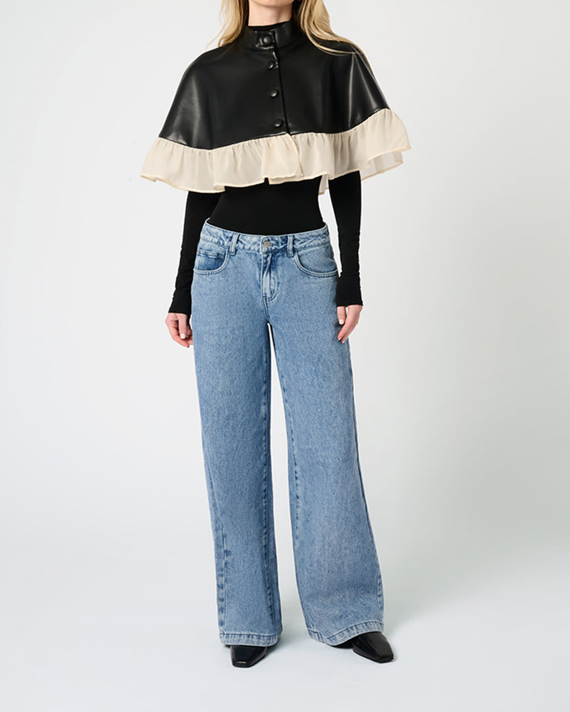 Ruffle Cropped Cape | Black/Sand