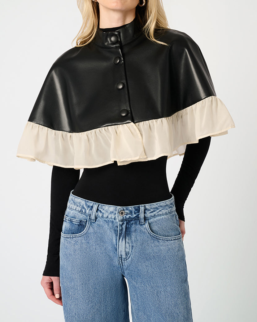 Ruffle Cropped Cape | Black/Sand