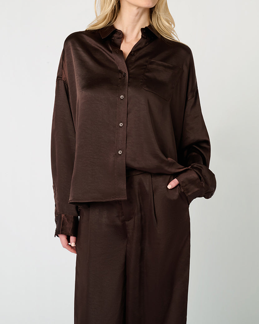 Cropped Button Front Shirt | Chestnut