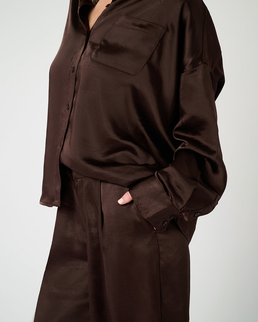 Cropped Button Front Shirt | Chestnut