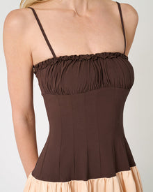 Ruffle Corset Maxi Dress | Chestnut/Blush
