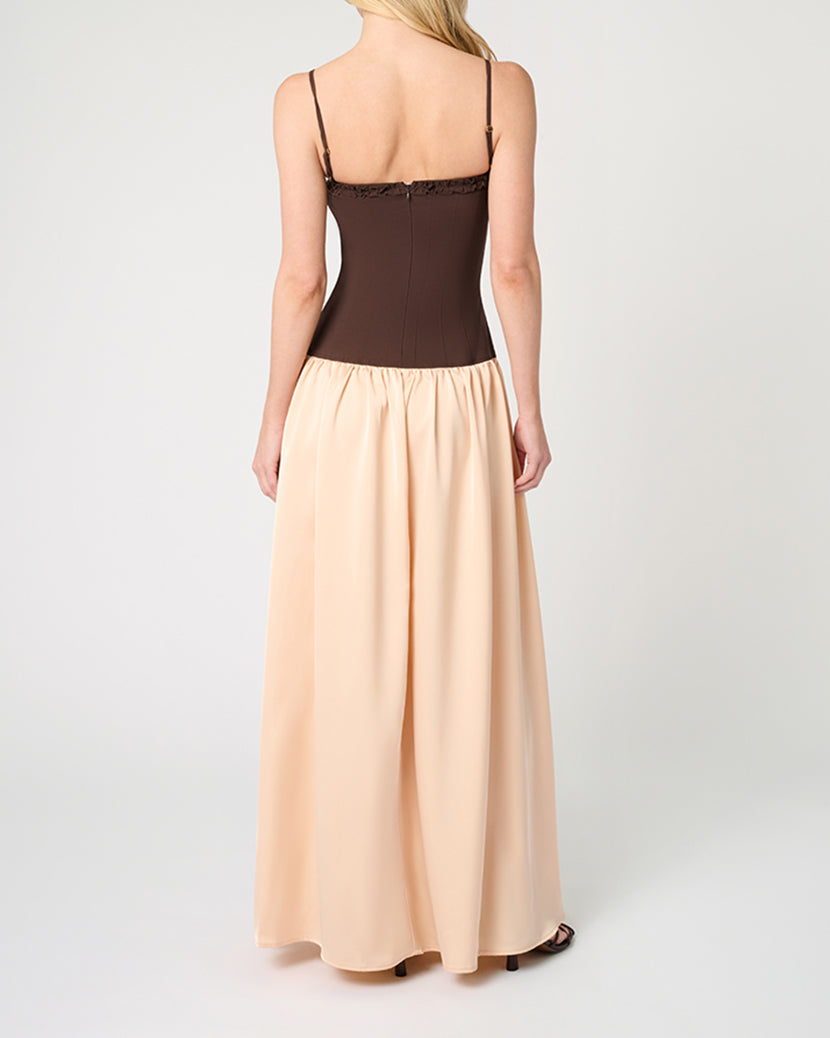 Ruffle Corset Maxi Dress | Chestnut/Blush