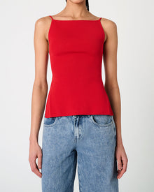 High Straight Neck Top | Red
