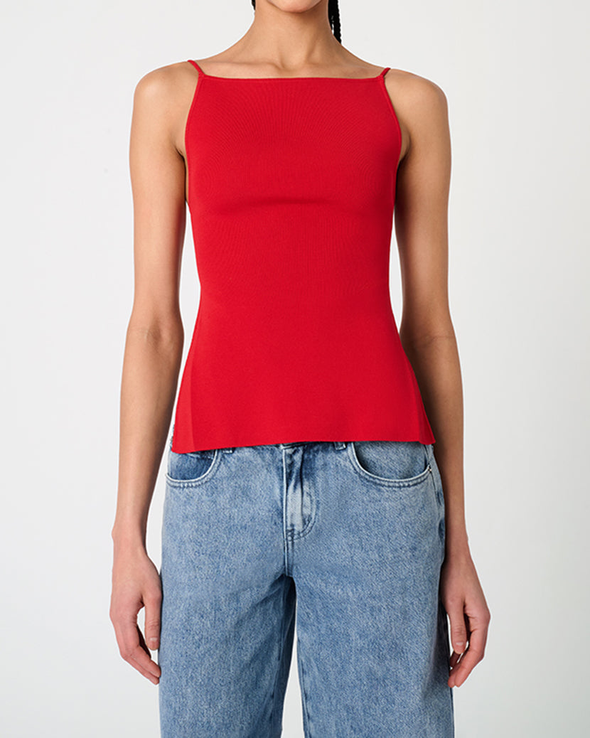 High Straight Neck Top | Red