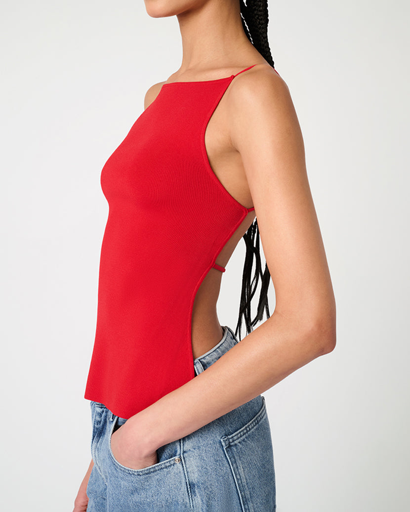 High Straight Neck Top | Red