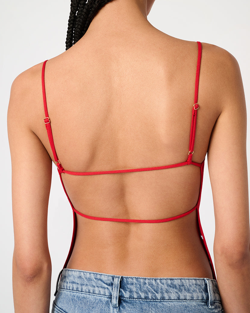 High Straight Neck Top | Red