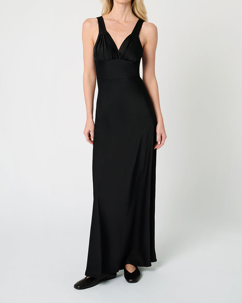 Ruched Cup Slip Maxi Dress | Black