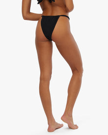 Adjustable Ruched Crepe Knit Bikini Bottom | Black