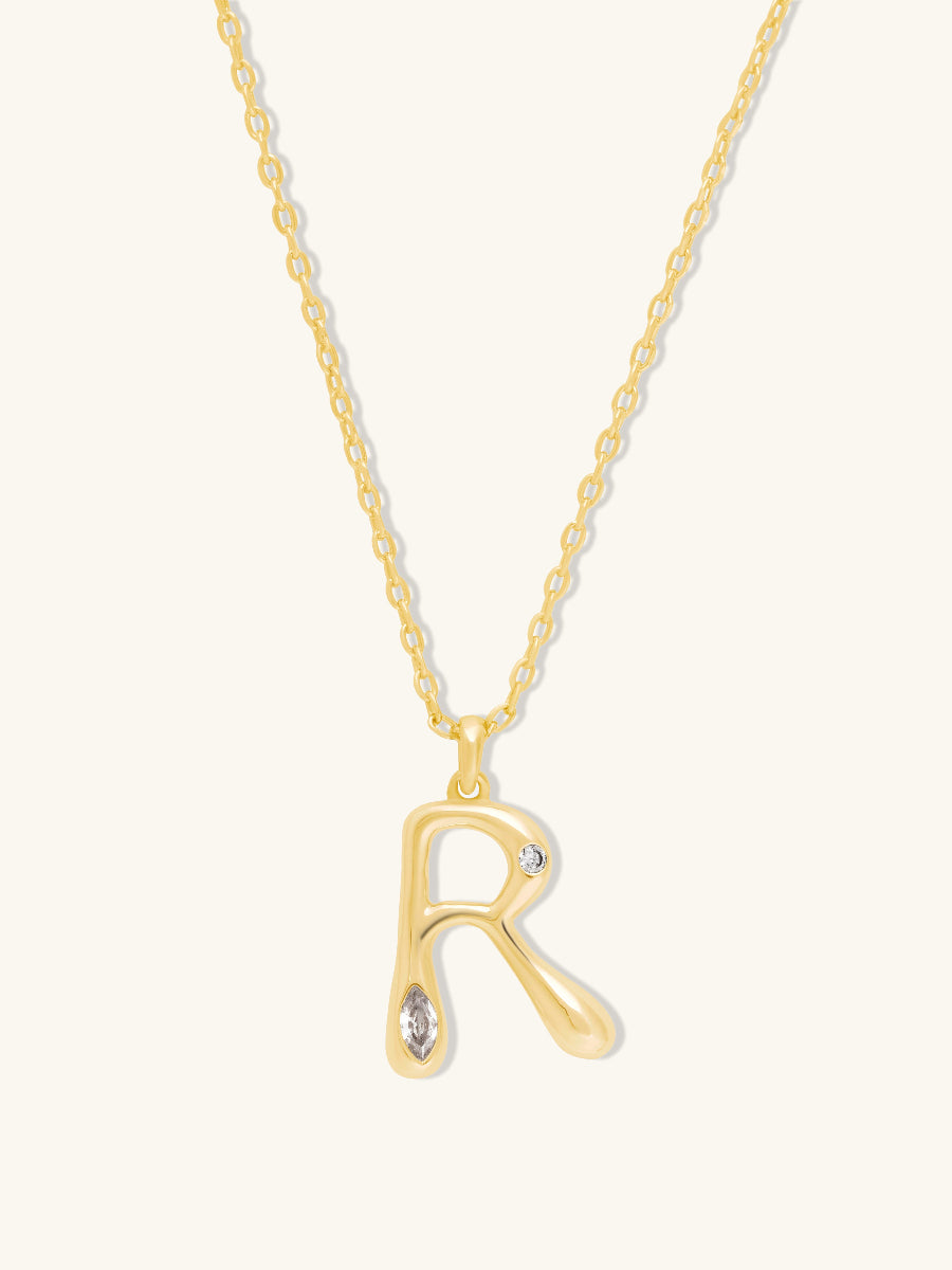 Alphabet Bubble Necklace | 5A Grade Cubic Zirconia | 14K Gold Plated Brass