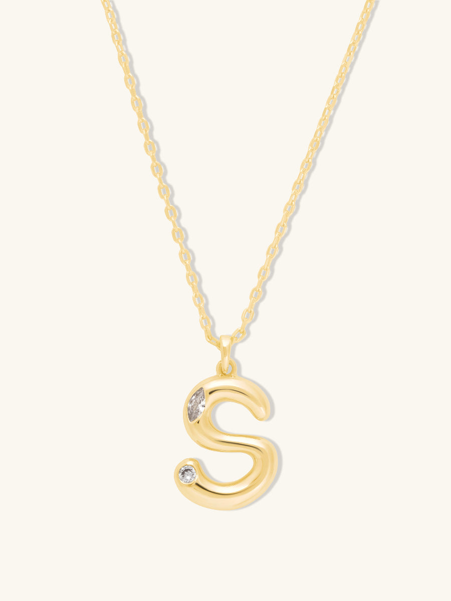 Alphabet Bubble Necklace | 5A Grade Cubic Zirconia | 14K Gold Plated Brass