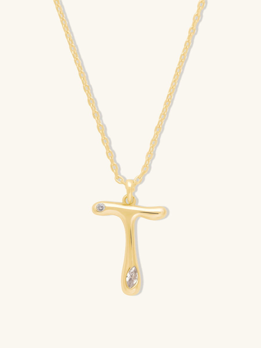Alphabet Bubble Necklace | 5A Grade Cubic Zirconia | 14K Gold Plated Brass