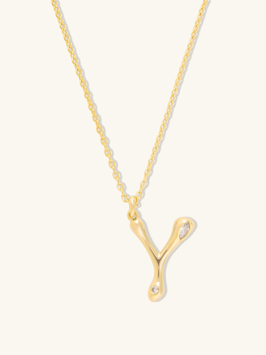 Alphabet Bubble Necklace | 5A Grade Cubic Zirconia | 14K Gold Plated Brass