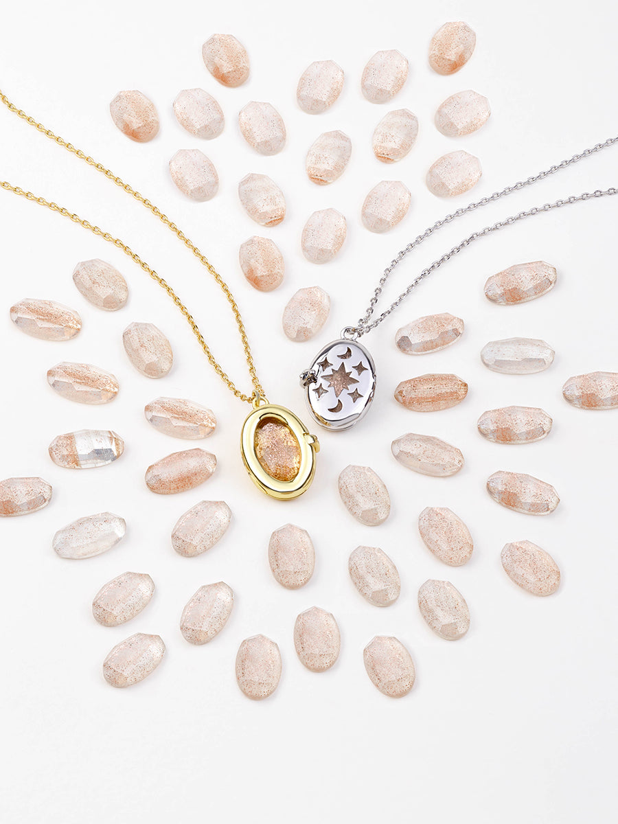 Aura Citrine Quartz Locket Necklace | Citrine Quartz Glass | 14K Gold Plated Brass