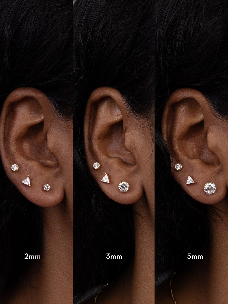 Brilliant 3mm Stud Earrings | 5A Grade Cubic Zirconia | 14K Gold Plated Brass
