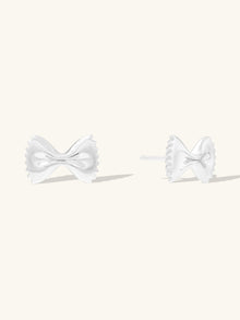 Bow Tie Pasta Stud Earrings | Silver Rhodium Plated Brass