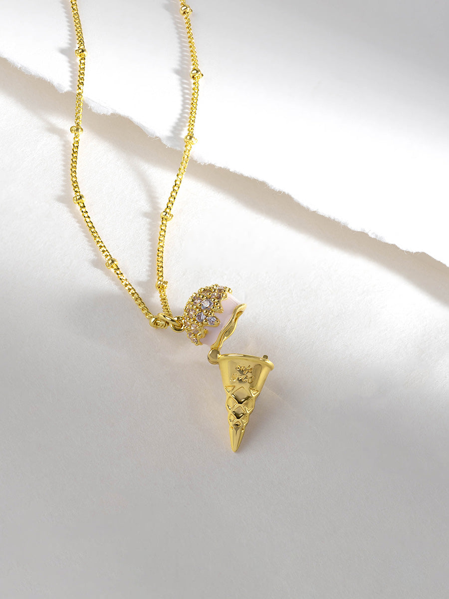 Cafe W+Co Ice Cream Necklace | Natural Gemstone | 14K Gold Plated Brass