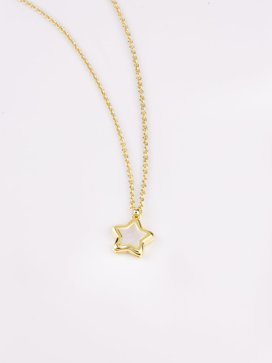 Star Locket Necklace | Mother of Pearl | 14K Gold Plated Brass
