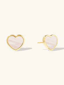 Heart Stud Earrings | Mother of Pearl | 14K Gold Plated Brass