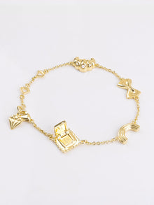 Food Party Charm Bracelet | 5A Grade Cubic Zirconia | 14K Gold Plated Brass