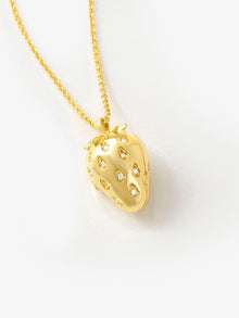 Strawberry Locket Necklace | 5A Grade Cubic Zirconia | 14K Gold Plated Brass