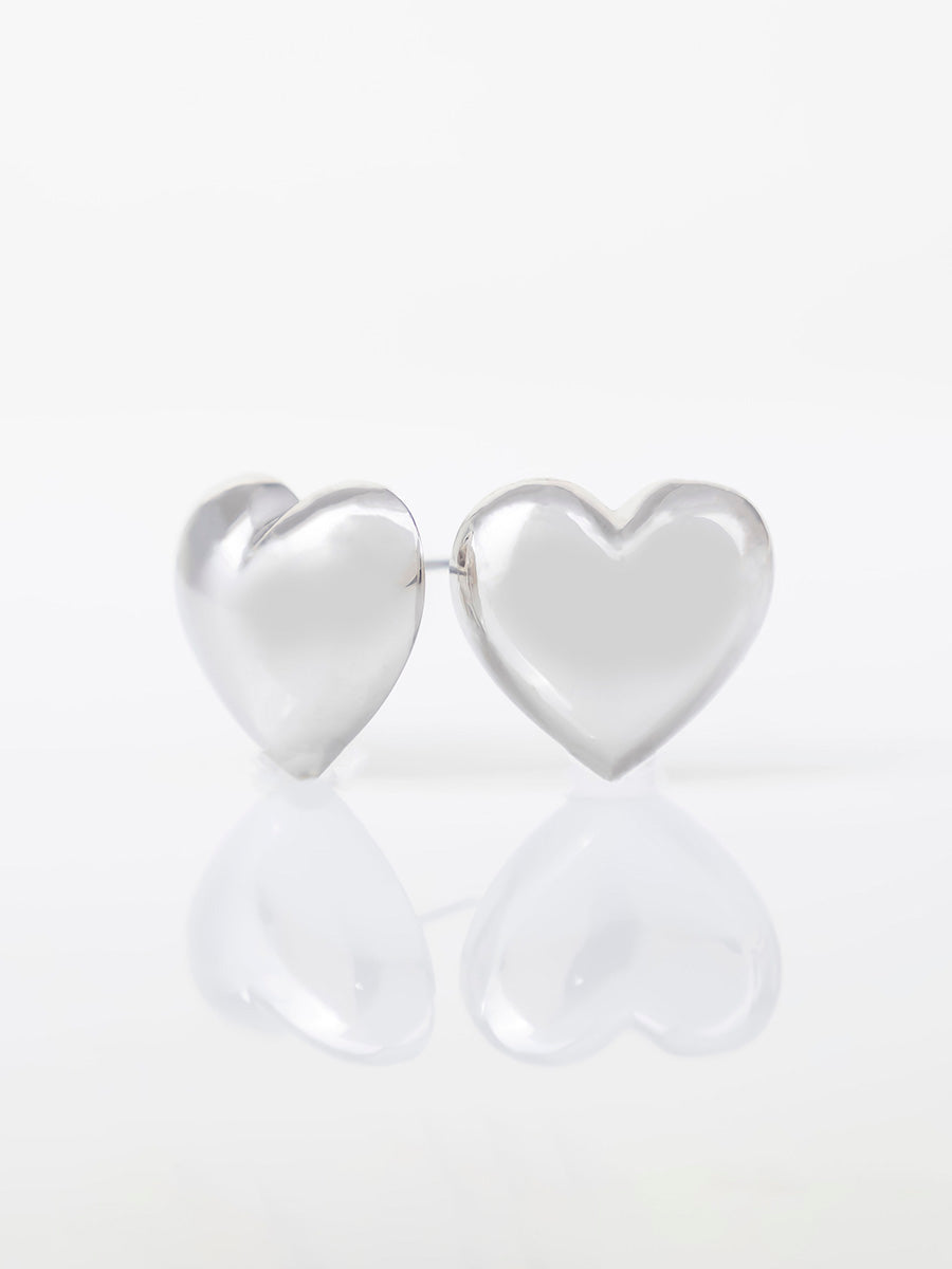 Bubble Heart Stud Earrings | Silver Rhodium Plated Brass