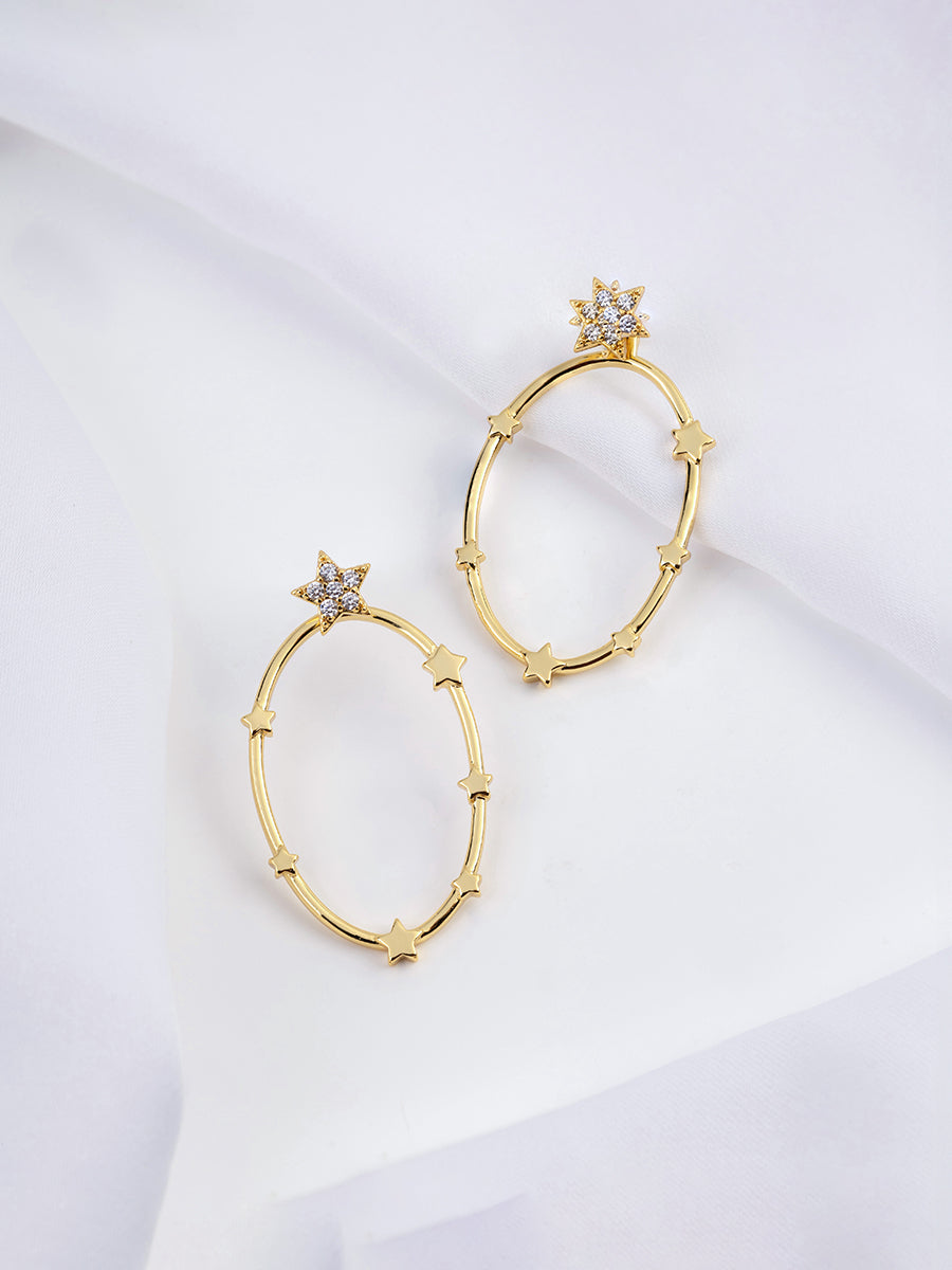 Astral Hoop Earrings | 5A Grade Cubic Zirconia | 14K Gold Plated Brass