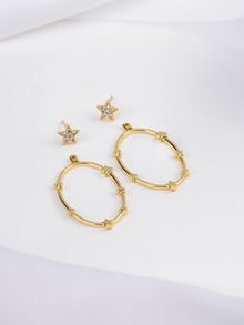 Astral Hoop Earrings | 5A Grade Cubic Zirconia | 14K Gold Plated Brass