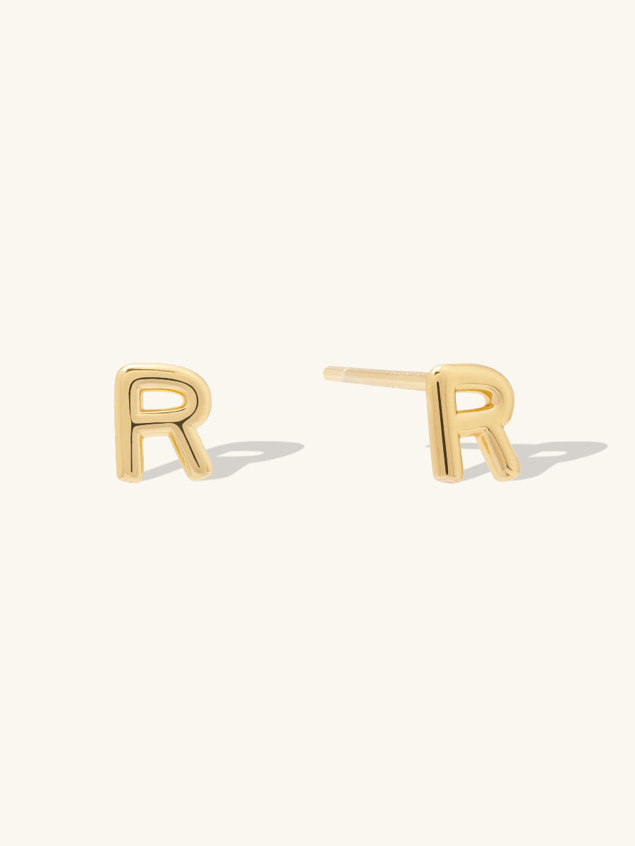 Alphabet Bubble Stud Earrings | 14K Gold Plated Brass
