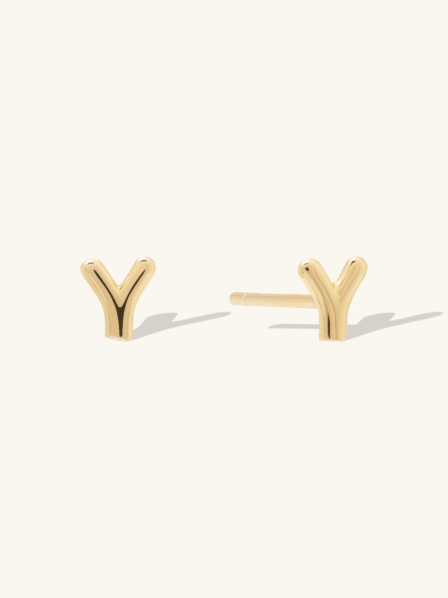 Alphabet Bubble Stud Earrings | 14K Gold Plated Brass
