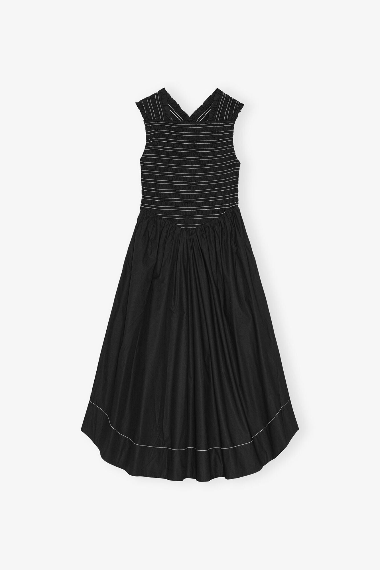 Washed Stretch Cotton Smock Midi Dress | Black