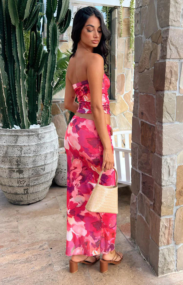 When in Rome Print Mesh Maxi Skirt | Pink