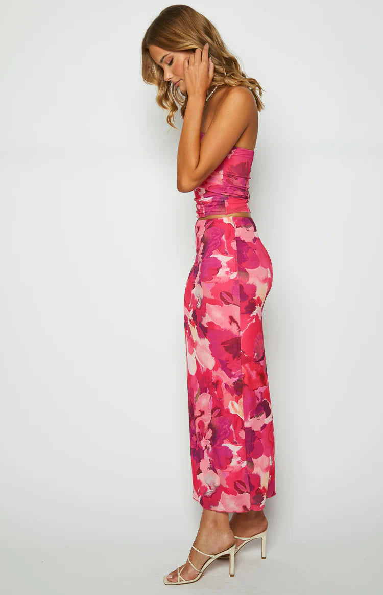 When in Rome Print Mesh Maxi Skirt | Pink