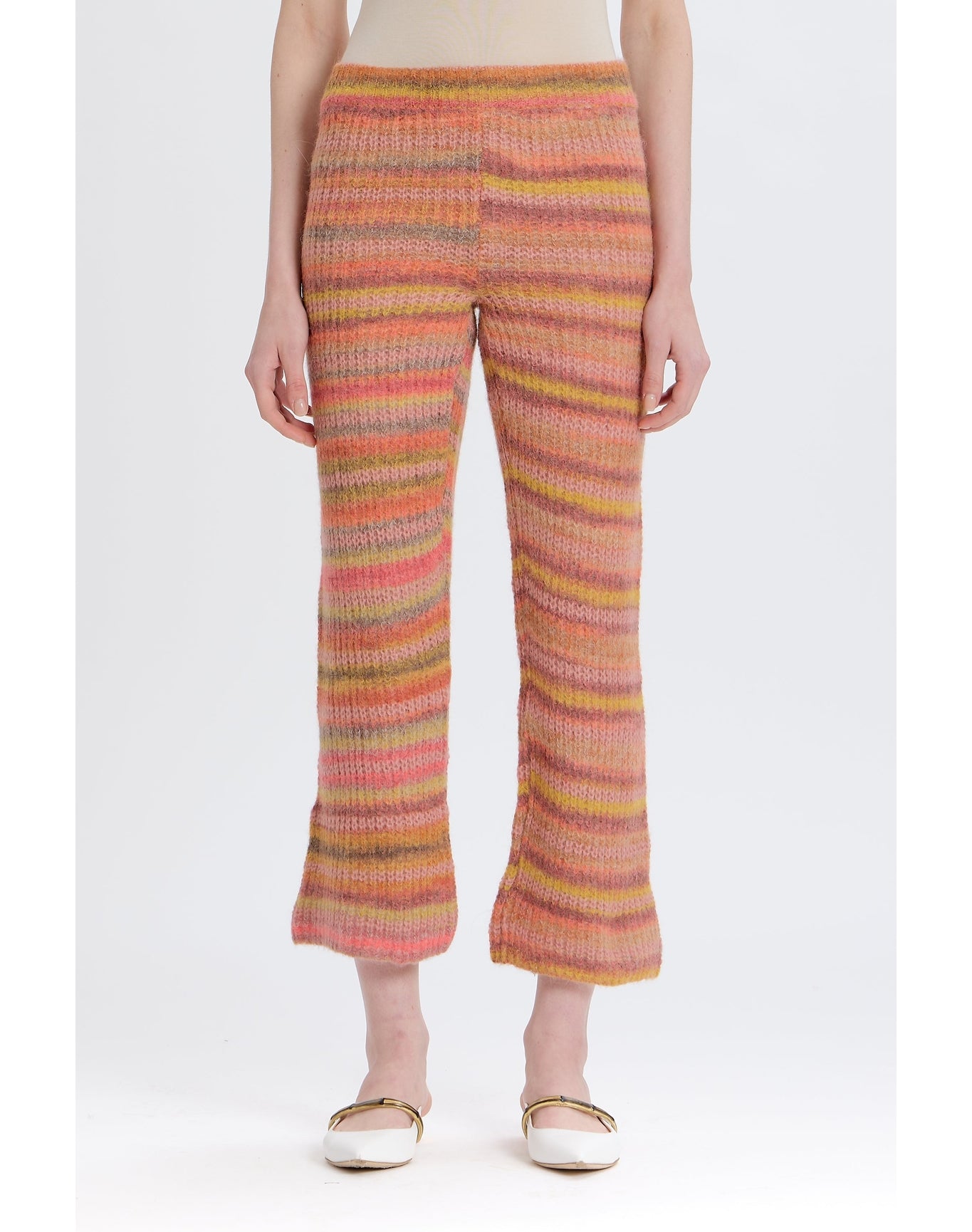 Wide Leg Striped Knitted Pant | Pink Combo