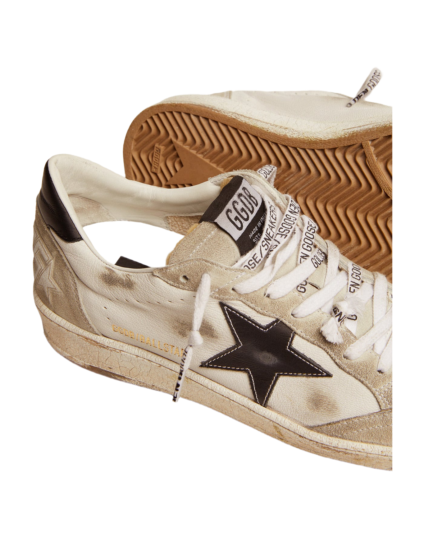 Women | Ball Star Sneakers White Leather & Ice-Gray Suede with Black Details | White x Ice x Black x