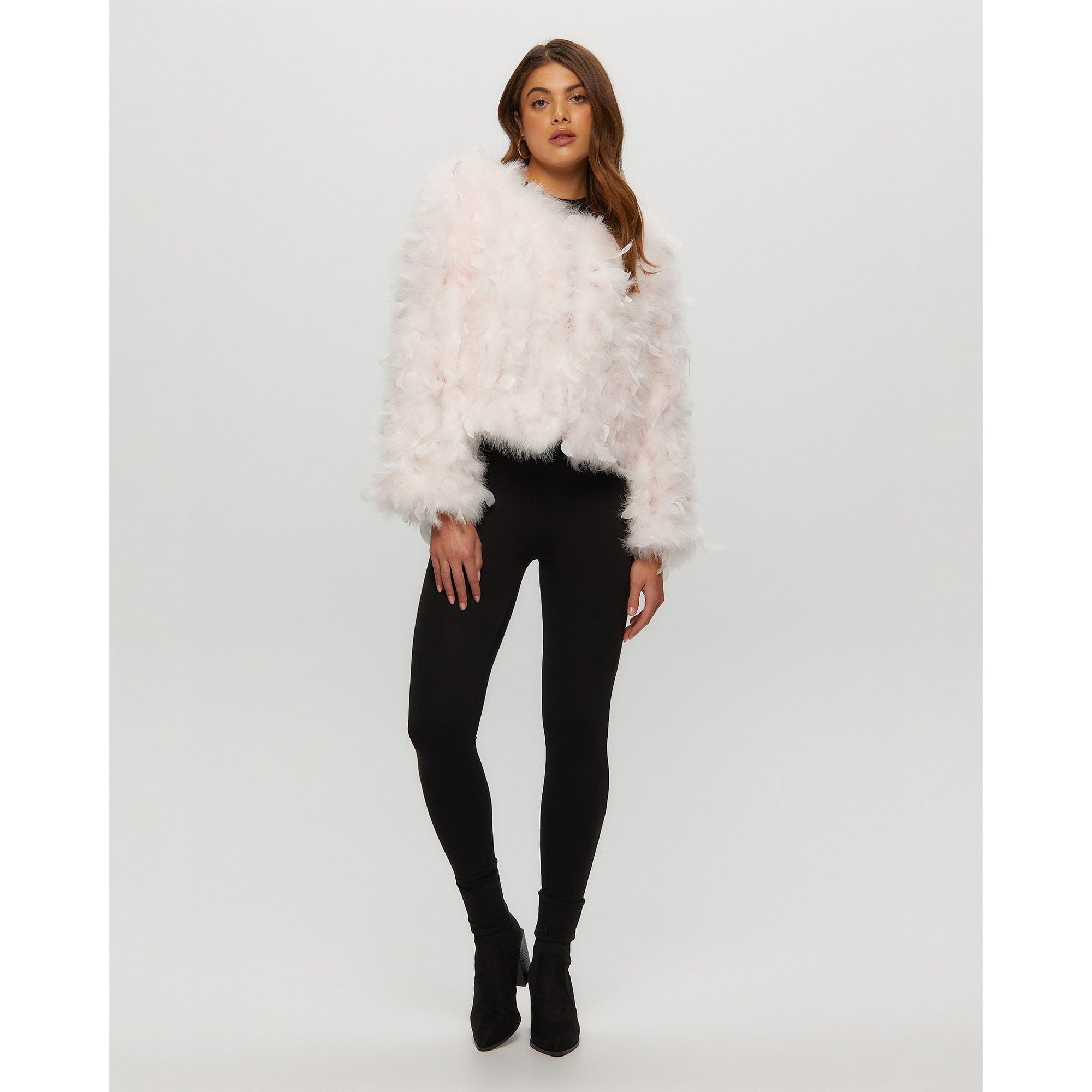 Women | Feather Cropped Jacket | Pink